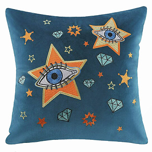 Голубая Подушка с Вышивкой Eyes and Stars