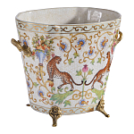 Кашпо с растительным и животным орнаментом на бронзовых ножках Turquoise Blooming Garden варинант исполнения - 2 | Loft Concept в Твери