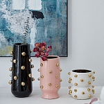 Ваза черная цилиндрическая с глянцевым покрытием и золотыми декоративными элементами Molecule Collection варинант исполнения - 4 | Loft Concept в Твери