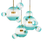 Люстра подвесная с прозрачными бирюзовыми стеклянными шарами и круглым основанием 3 лампы Giopato & Coombes варинант исполнения - 5 | Loft Concept в Твери