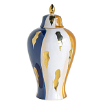 Ваза с крышкой и мазками синего и золого цвета на белом фоне Chinoiserie Ceramics варинант исполнения - 1 | Loft Concept в Твери
