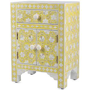 Желтая тумба кость BONE Inlay Bedside Cabinet 1 DRAWER