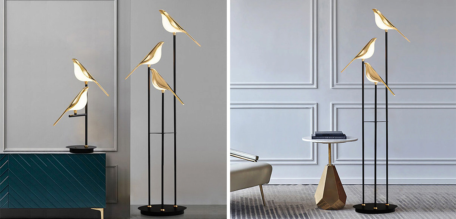 Торшер с золотыми птичками NOMI Three birds - Loft-Concept в Твери