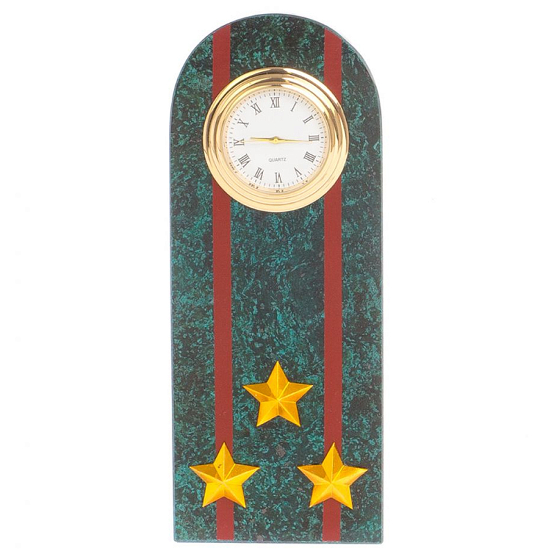 Часы подарочные погон полковник МВД из натурального камня Змеевик Military Clock Зеленый Красный Золотой Часы подарочные погон полковник МВД из натурального камня Змеевик Military Clock Зеленый Красный Золотой в Твери | Loft Concept