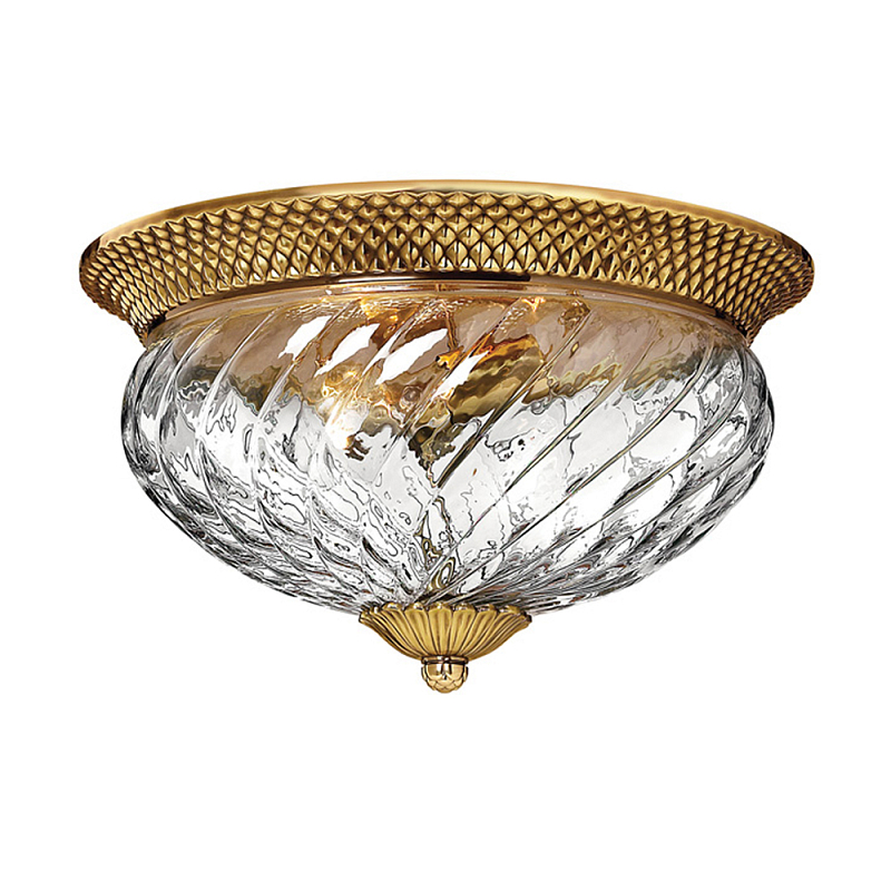 Потолочный светильник цвета латунь с прозрачным рифленым плафоном в форме чаши Hinkley Латунь Прозрачное Стекло в Твери | Loft Concept 