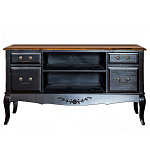 ТВ-тумба черная из массива березы с 4-мя ящиками и 2-мя полками в стиле прованс Vintage  варинант исполнения - 1 | Loft Concept в Твери