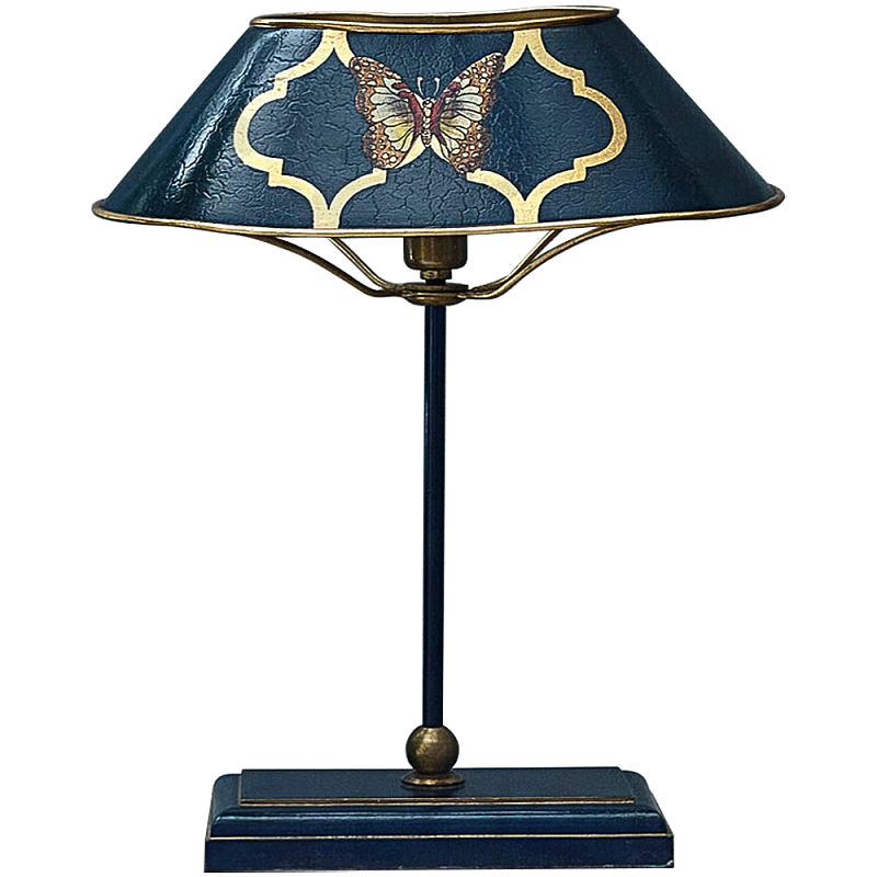 Настольная лампа с абажуром из металла Chinoiserie Butterfly Table Lamp Blue Синий Латунь Настольная лампа с абажуром из металла Chinoiserie Butterfly Table Lamp Blue Синий Латунь в Твери | Loft Concept