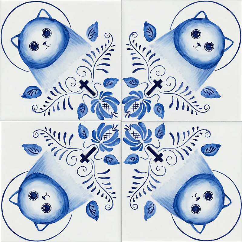 Плитка с узором Котики Белый Синий в Твери | Loft Concept 