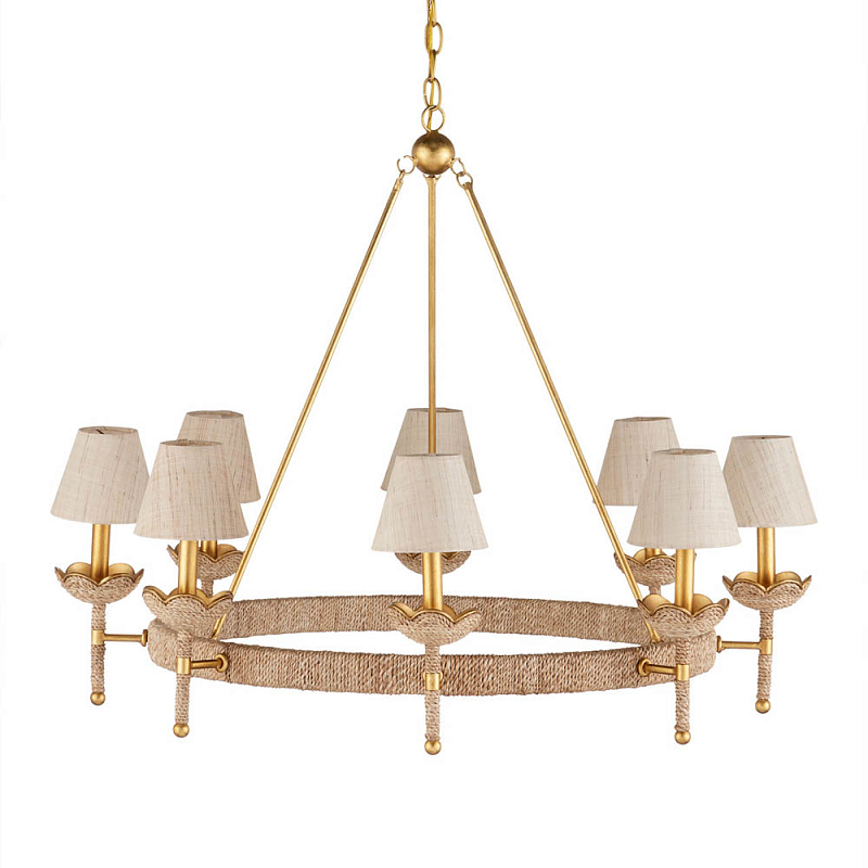 Люстра из кованого железа с отделкой плетеной веревкой и сусальным золотом Parisian Style Золотой Бежевый в Твери | Loft Concept 