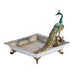 Блюдо квадратное с павлином на бронзовых ножках Eden Garden варинант исполнения - 2 | Loft Concept в Твери