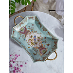 Блюдо прямоугольное из голубого фарфора с ручками и рисунком птиц и цветов Blue Garden варинант исполнения - 3 | Loft Concept в Твери