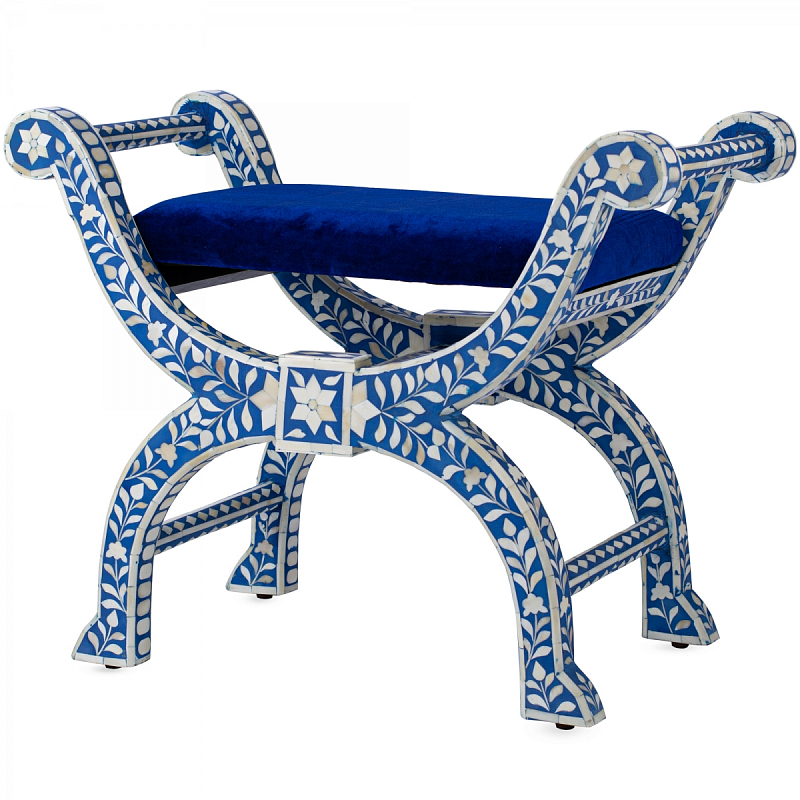 Табурет отделка кость голубой BONE INLAY Jenny Stool Синий ivory ( слоновая кость ) Табурет отделка кость голубой BONE INLAY Jenny Stool Синий ivory ( слоновая кость ) в Твери | Loft Concept