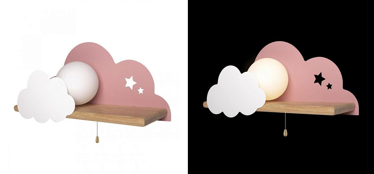 Бра с деревянной полкой розовое Облако Wall Lamp Pink Cloud Бра с деревянной полкой розовое Облако Wall Lamp Pink Cloud - Loft-Concept в Твери