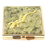 Зеркало двухстороннее квадратное из натурального камня Змеевик с декоративной вставкой в виде ящерицы Gold Stone Mirrors варинант исполнения - 2 | Loft Concept в Твери