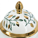 Ваза белая с крышкой с рисунком зеленых и золотых листьев 48 см Chinoiserie Ceramics варинант исполнения - 1 | Loft Concept в Твери