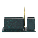 Настольный письменный набор с гербом России и часами из природного камня змеевик Successful Leader варинант исполнения - 3 | Loft Concept в Твери