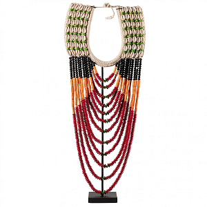 Африканское Ожерелье на подставке NECKLACE BLACK ORANGE RED ON STAND