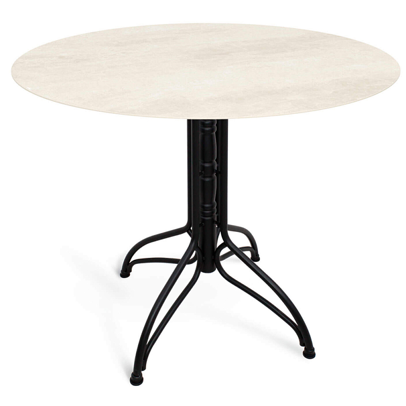 Стол обеденный с круглой столешницей из керамики на четырех черных ножках Sand Ceramics Песочный Черный в Твери | Loft Concept 