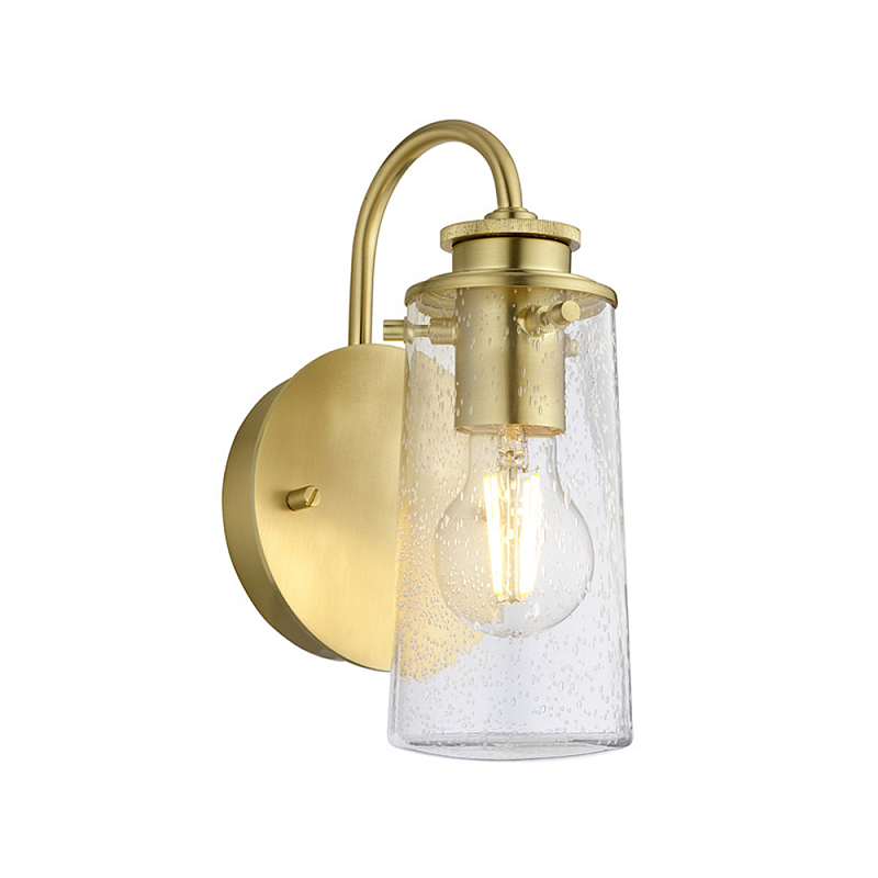 Бра цвета латунь с прозрачным цилиндрическим плафоном из пузырчатого стекла Kichler Матовая латунь Прозрачное Стекло в Твери | Loft Concept 