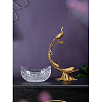 Чаша из прозрачного стекла на бронзовой подставке в виде павлина с рельефным хвостом Eden Garden варинант исполнения - 7 | Loft Concept в Твери
