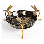 Блюдо черного цвета из фрафора на бронзовых ножках в виде стрекоз Eden Garden варинант исполнения - 1 | Loft Concept в Твери