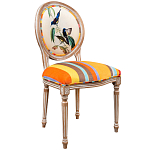 Стул бежевый в разноцветную полоску из натурального бука с изображением птиц и цветов Blooming Blue Birds Colorful Stripes Chair варинант исполнения - 2 | Loft Concept в Твери