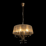 Люстра подвесная круглая с тканевым полупрозрачным абажуром и подвесками 6 ламп Gilded Elegance варинант исполнения - 3 | Loft Concept в Твери