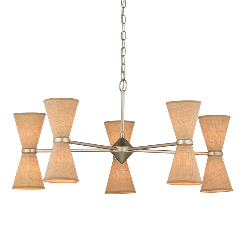 Люстра серебряного цвета с тканевыми абажурами Loft Rope Light Серебряный Бежевый в Твери | Loft Concept 