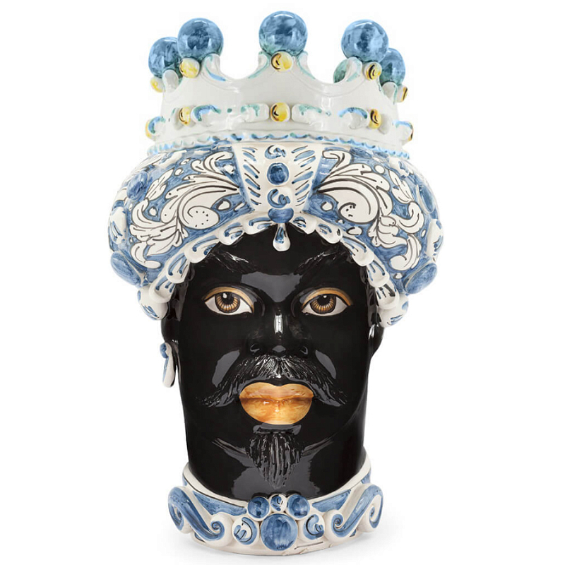 Ваза VASE MORO MAN ORNATE H41 blue Синий Черный Ваза VASE MORO MAN ORNATE H41 blue Синий Черный в Твери | Loft Concept