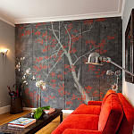 Обои ручная роспись Summer Night Blossom Original colourway on Edo Night painted silk варинант исполнения - 2 | Loft Concept в Твери