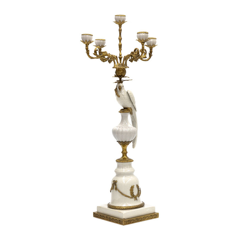 Подсвечник белый Попугай из фарфора с бронзовыми элементами Eden Garden Белый Бронза в Твери | Loft Concept 