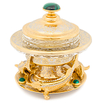 Икорница c декором "Три стерлядки" с гравировкой и натуральным камнем Малахит Decorative Cavair Dishes варинант исполнения - 1 | Loft Concept в Твери