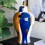 Ваза с крышкой и мазками синего и золого цвета на белом фоне Chinoiserie Ceramics варинант исполнения - 3 | Loft Concept в Твери