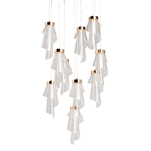 Люстра каскадная с 10-ю прозрачными плафонами Wave Line