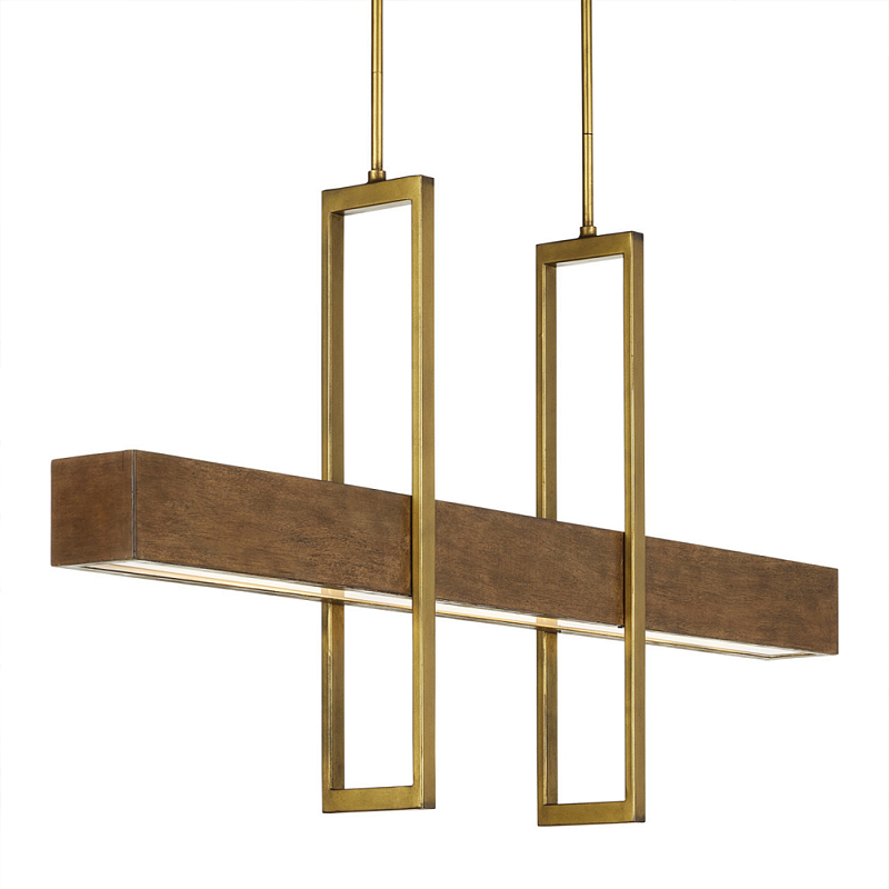 Люстра линейная прямоугольная Wooden Straight Shapes Коричневый Латунь Люстра линейная прямоугольная Wooden Straight Shapes Коричневый Латунь в Твери | Loft Concept