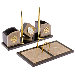 Настольный письменный набор из бежевого мрамора с часами Marble Accessory варинант исполнения - 2 | Loft Concept в Твери