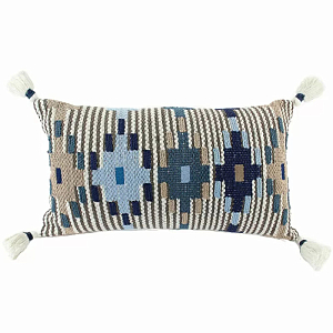 Подушка Blue Ikat с кисточками