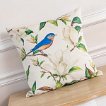 Декоративная подушка бежевая с изображением птица в саду Blooming Blue Birds варинант исполнения - 2 | Loft Concept в Твери