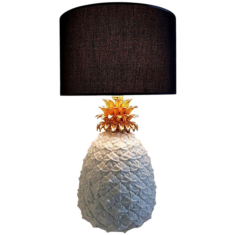 Настольная лампа с абажуром и декором в виде ананас Pineapple Black Lampshade Черный Белый Золотой Настольная лампа с абажуром и декором в виде ананас Pineapple Black Lampshade Черный Белый Золотой в Твери | Loft Concept