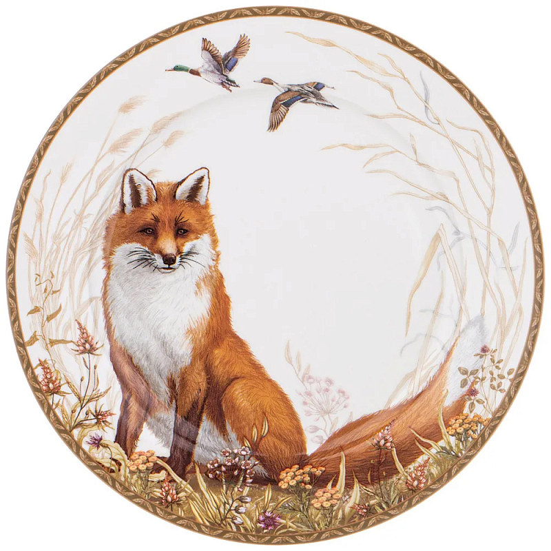 Тарелка закусочная из фарфора с изображением лисы Hunting Porcelain Collection Белый Коричневый Мульти Тарелка закусочная из фарфора с изображением лисы Hunting Porcelain Collection Белый Коричневый Мульти в Твери | Loft Concept