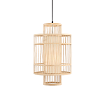 Подвесной светильник из деревянных прутьев с плафоном из натуральной ткани Light Inside the Cell варинант исполнения - 2 | Loft Concept в Твери