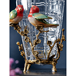 Ваза стеклянная прозрачная с бронзовым основанием в виде ветвей и фарфоровыми птичками Eden Garden варинант исполнения - 5 | Loft Concept в Твери