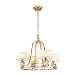 Люстра цвета латунь с 4-мя тканевыми абажурами и стеклянными шарами Quoizel варинант исполнения - 2 | Loft Concept в Твери