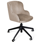 Стул с мягкой бежевой обивкой из велюра и подъемно-поворотным механизмом на черных колесиках Harper Beige варинант исполнения - 1 | Loft Concept в Твери