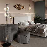 Торшер с 2-мя прозрачными стеклянными плафонами и золотистыми декоративными вставками Virelia варинант исполнения - 2 | Loft Concept в Твери