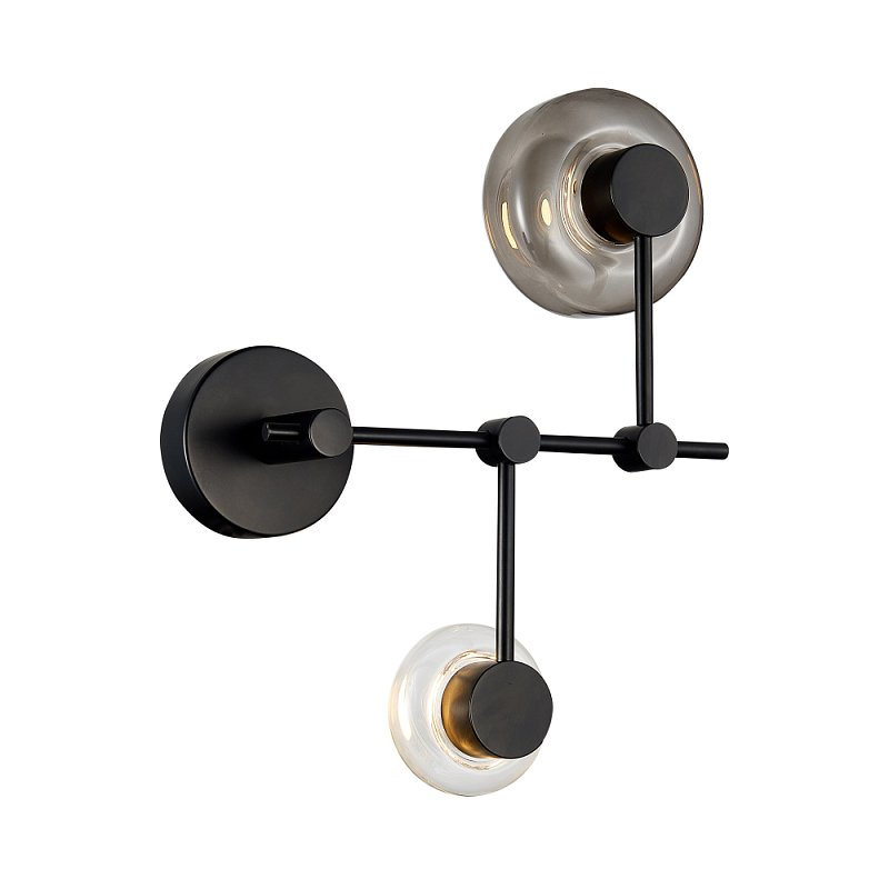 Бра с 2-мя плафонами разного диаметра и цвета Polyhedron Дымчатый (Smoke) Прозрачный Черный в Твери | Loft Concept 