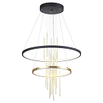 Люстра подвесная с 2-мя круглыми подвесами в черном и золотистом цвете и вертикальными подвесками Ring Horizontal варинант исполнения - 2 | Loft Concept в Твери