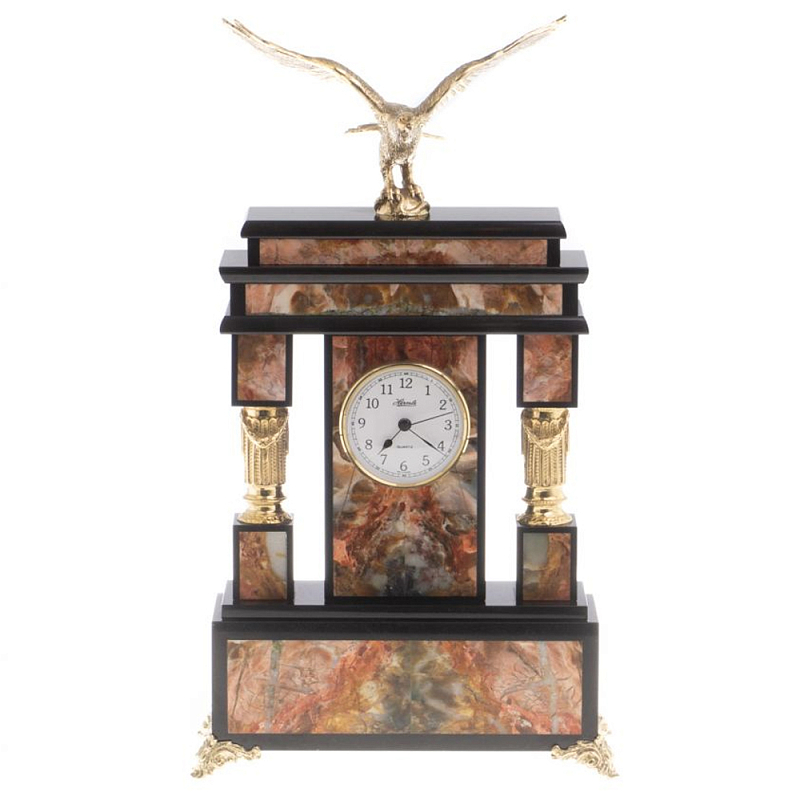 Часы настольные из яшмы и бронзы с декором в виде горного орла Eagle Stone Clock Коричневый Бронза Черный Часы настольные из яшмы и бронзы с декором в виде горного орла Eagle Stone Clock Коричневый Бронза Черный в Твери | Loft Concept