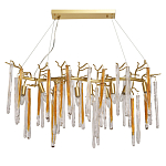 Люстра линейная золотого цвета с декоративными ветвями и длинными стеклянными подвесками в форме сосулек Droplet Chandelier варинант исполнения - 1 | Loft Concept в Твери