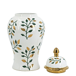 Ваза белая с крышкой с рисунком зеленых и золотых листьев 40 см Chinoiserie Ceramics варинант исполнения - 2 | Loft Concept в Твери